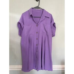 Lavender Button Front Babydoll Dress | One Size | Flowy Mini Dress